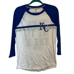 PINK Victoria’s Secret KC Royals Shirt Blue White Sequin Logo MLB Size M 3/4